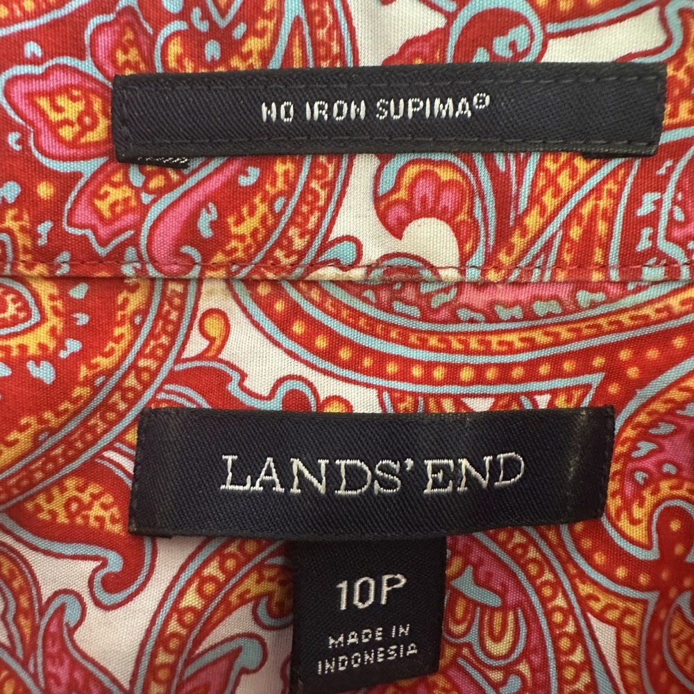 Lands End No Iron Boho Paisley Supima Cotton Button Down Shirt 10P Red Orange - Picture 10 of 10